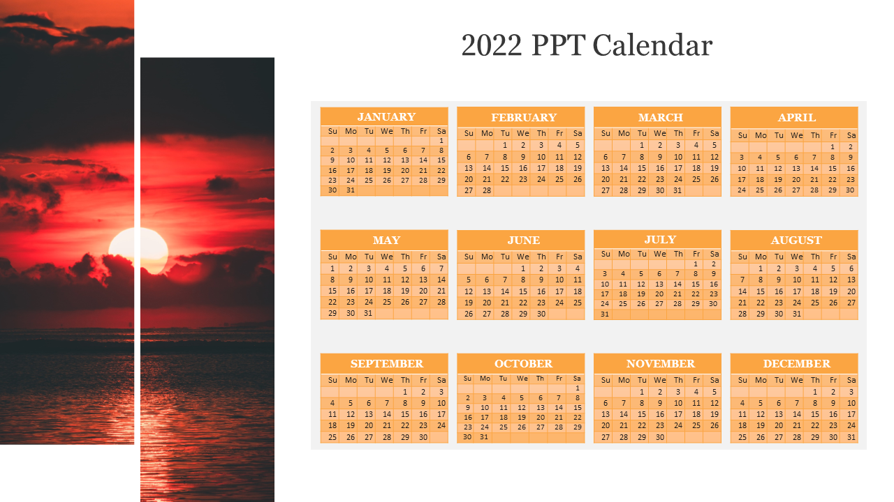 Best 2022 PPT Calendar Presentation Slide With Image Frame